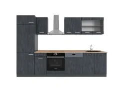 Kühlschränke|Einbauküchen<Vicco R-Line Komplettküche Schwarz Beton/Anthrazit 300 cm AP Eiche ohne E-Geräte