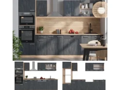 New Vicco R-Line Komplettküche Schwarz Beton/Goldkraft Eiche 300 cm AP Anthrazit ohne E-Geräte Beton Dunkelgrau
