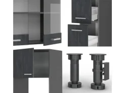 Vicco R-Line Komplettküche Schwarz Beton/Anthrazit 350 cm AP Marmor ohne E-Geräte< Einbauküchen