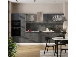 Outlet Vicco R-Line Komplettküche Schwarz Beton/Weiß 350 cm AP Anthrazit ohne E-Geräte Beton Dunkelgrau