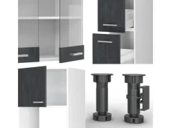 Outlet Vicco R-Line Komplettküche Schwarz Beton/Weiß 350 cm AP Anthrazit ohne E-Geräte Beton Dunkelgrau