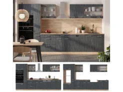 Einbauküchen<Vicco R-Line Komplettküche Schwarz Beton/Goldkraft Eiche 350 cm AP Eiche ohne E-Geräte