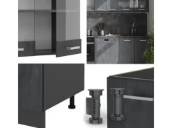Einbauküchen<Vicco R-Line KomplettKüche Schwarz Beton/Anthrazit 300 cm ohne Arbeitsplatte ohne E-Geräte