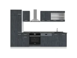 Einbauküchen<Vicco R-Line KomplettKüche Schwarz Beton/Weiß 300 cm AP Anthrazit ohne E-Geräte
