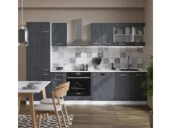 Einbauküchen<Vicco R-Line KomplettKüche Schwarz Beton/Weiß 300 cm AP Anthrazit ohne E-Geräte