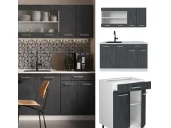 Single-Küchen|Miniküchen<Vicco R-Line Mini Küche Schwarz Beton/Weiß 140 cm AP Eiche ohne E-Geräte