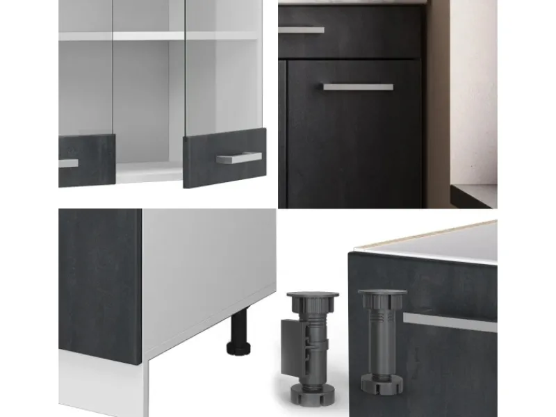 Single-Küchen|Miniküchen<Vicco R-Line Mini Küche Schwarz Beton/Weiß 140 cm AP Eiche ohne E-Geräte