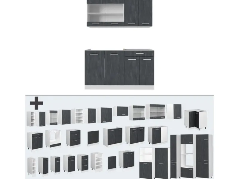 Single-Küchen|Miniküchen<Vicco R-Line Mini Küche Schwarz Beton/Weiß 140 cm AP Eiche ohne E-Geräte