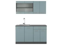 Single-Küchen|Miniküchen<Vicco R-Line Mini-Küche Blau-Grau/Anthrazit 140 cm ohne Arbeitsplatte ohne E-Geräte