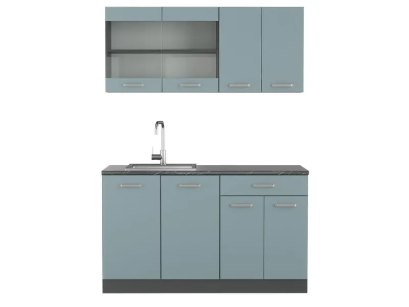 Single-Küchen|Miniküchen<Vicco R-Line Mini-Küche Blau-Grau/Anthrazit 140 cm ohne Arbeitsplatte ohne E-Geräte