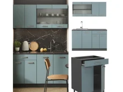 Single-Küchen|Miniküchen<Vicco R-Line Mini-Küche Blau-Grau/Anthrazit 140 cm ohne Arbeitsplatte ohne E-Geräte