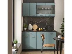 Single-Küchen|Miniküchen<Vicco R-Line Mini-Küche Blau-Grau/Anthrazit 140 cm ohne Arbeitsplatte ohne E-Geräte