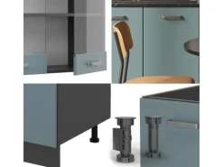 Single-Küchen|Miniküchen<Vicco R-Line Mini-Küche Blau-Grau/Anthrazit 140 cm ohne Arbeitsplatte ohne E-Geräte
