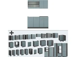 Single-Küchen|Miniküchen<Vicco R-Line Mini-Küche Blau-Grau/Anthrazit 140 cm ohne Arbeitsplatte ohne E-Geräte