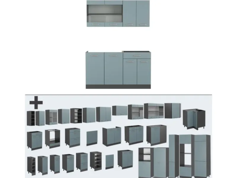 Single-Küchen|Miniküchen<Vicco R-Line Mini-Küche Blau-Grau/Anthrazit 140 cm ohne Arbeitsplatte ohne E-Geräte