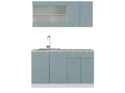 Vicco R-Line Mini-Küche Blau-Grau 140 cm AP Marmor ohne E-Geräte< Single-Küchen|Miniküchen
