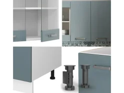 Vicco R-Line Mini-Küche Blau-Grau 140 cm AP Marmor ohne E-Geräte< Single-Küchen|Miniküchen