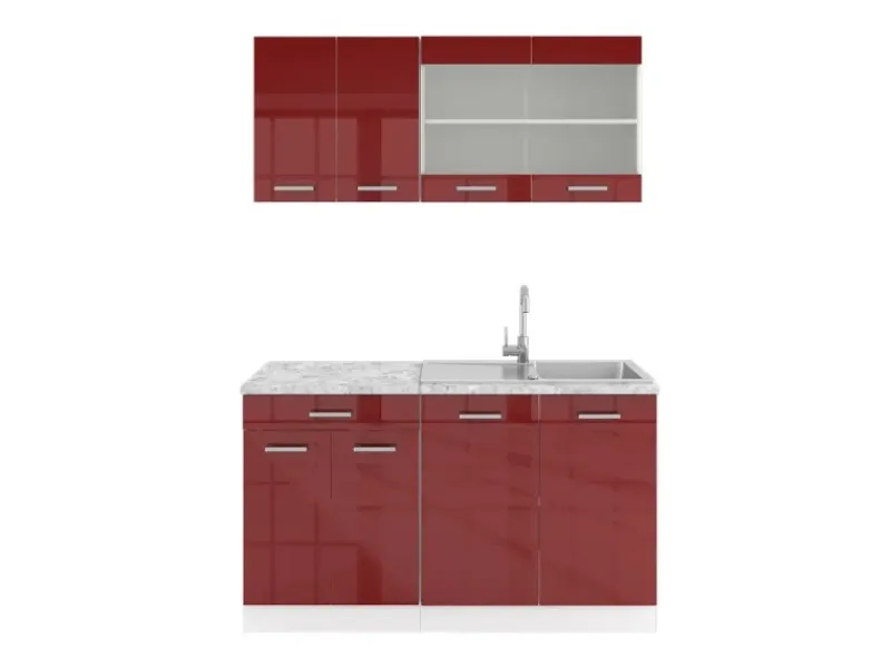 Single-Küchen|Miniküchen<Vicco R-Line Mini-Küche Bordeaux Hochglanz/Weiß 140 cm ohne Arbeitsplatte ohne E-Geräte