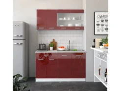 Single-Küchen|Miniküchen<Vicco R-Line Mini-Küche Bordeaux Hochglanz/Weiß 140 cm ohne Arbeitsplatte ohne E-Geräte