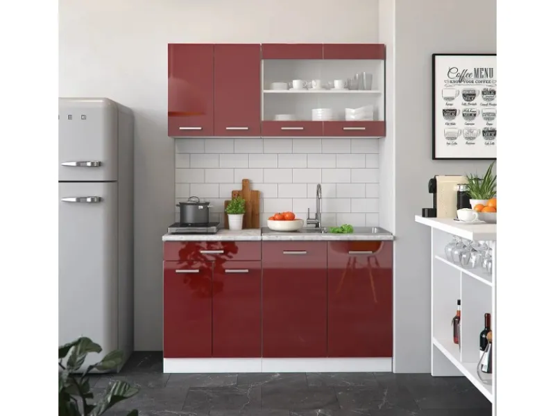 Single-Küchen|Miniküchen<Vicco R-Line Mini-Küche Bordeaux Hochglanz/Weiß 140 cm ohne Arbeitsplatte ohne E-Geräte
