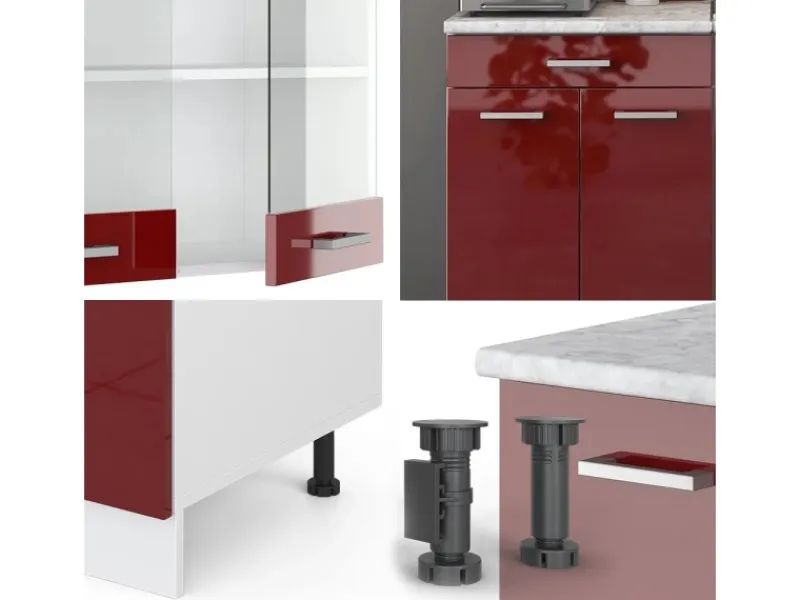 Single-Küchen|Miniküchen<Vicco R-Line Mini-Küche Bordeaux Hochglanz/Weiß 140 cm ohne Arbeitsplatte ohne E-Geräte