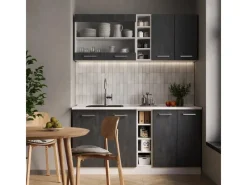 Vicco R-Line Mini-Küche Schwarz Beton/Weiß 160 cm AP Marmor ohne E-Geräte< Miniküchen|Single-Küchen