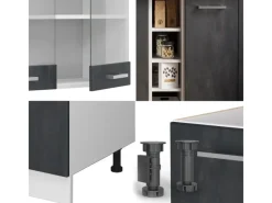 Vicco R-Line Mini-Küche Schwarz Beton/Weiß 160 cm AP Marmor ohne E-Geräte< Miniküchen|Single-Küchen