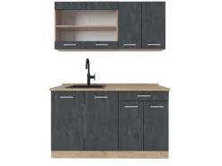 Clearance Vicco R-Line Mini-Küche Schwarz Beton/Goldkraft Eiche 140 cm ohne Arbeitsplatte ohne E-Geräte Beton Dunkelgrau