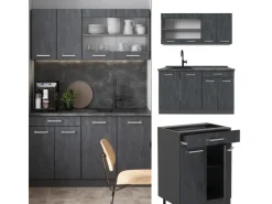 Miniküchen|Single-Küchen<Vicco R-Line Mini-Küche Schwarz Beton/Anthrazit 140 cm AP Anthrazit ohne E-Geräte