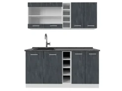 Outlet Vicco R-Line Mini-Küche Schwarz Beton/Weiß 160 cm AP Anthrazit ohne E-Geräte Beton Dunkelgrau