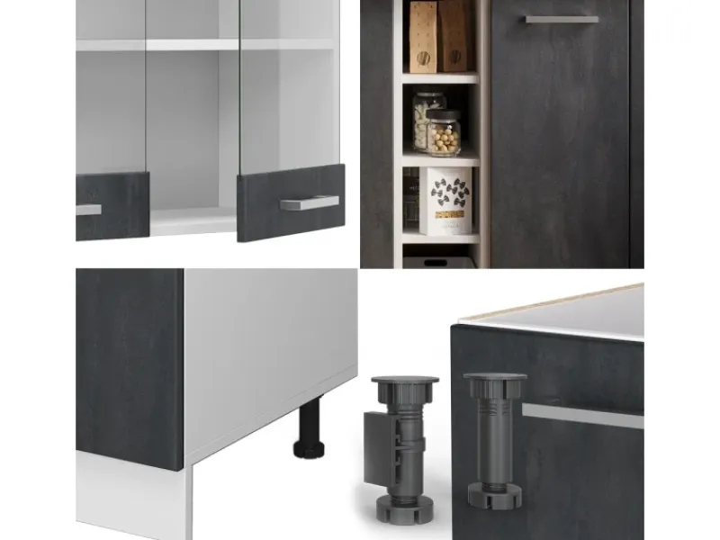 Outlet Vicco R-Line Mini-Küche Schwarz Beton/Weiß 160 cm AP Anthrazit ohne E-Geräte Beton Dunkelgrau