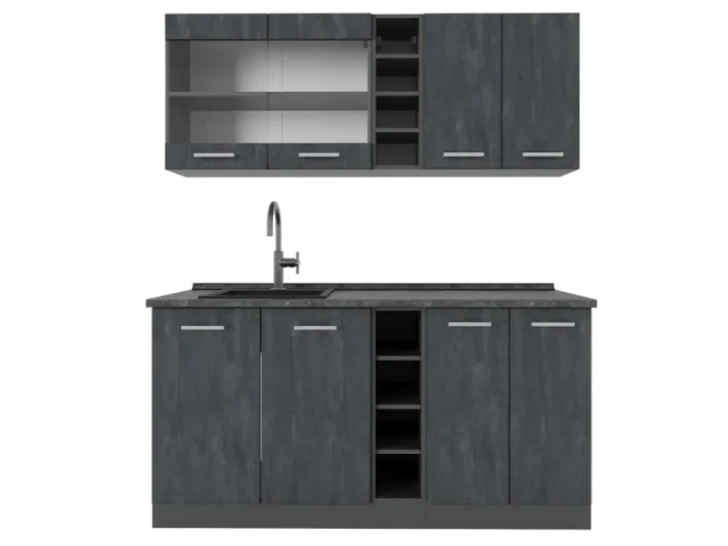 Miniküchen|Single-Küchen<Vicco R-Line Mini-Küche Schwarz Beton/Anthrazit 160 cm AP Anthrazit ohne E-Geräte