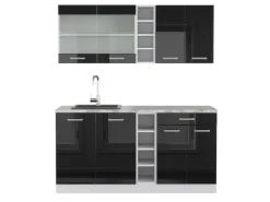 Hot Vicco R-Line Mini-Küche 160 cm AP Marmor ohne E-Geräte Schwarz Hochglanz