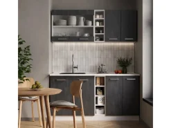 Vicco R-Line Mini-Küche Schwarz Beton/Weiß 160 cm AP Eiche ohne E-Geräte< Miniküchen|Single-Küchen