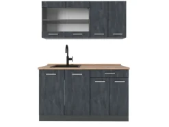 Single-Küchen|Miniküchen<Vicco R-Line Mini-Küche Schwarz Beton/Anthrazit 140 cm AP Eiche ohne E-Geräte