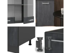 Single-Küchen|Miniküchen<Vicco R-Line Mini-Küche Schwarz Beton/Anthrazit 140 cm AP Eiche ohne E-Geräte