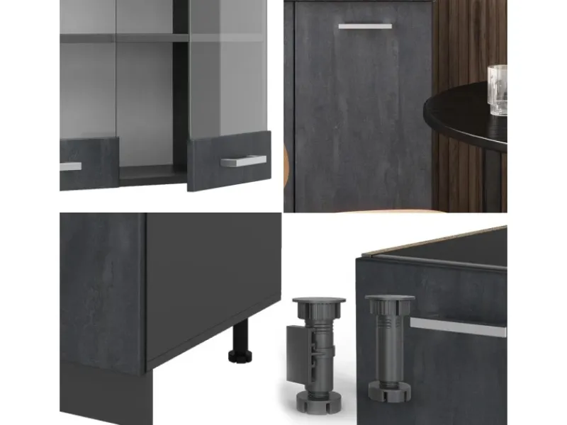 Single-Küchen|Miniküchen<Vicco R-Line Mini-Küche Schwarz Beton/Anthrazit 140 cm AP Eiche ohne E-Geräte