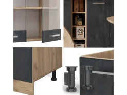 Vicco R-Line Mini-Küche Schwarz Beton/Goldkraft Eiche 160 cm AP Marmor ohne E-Geräte< Miniküchen|Single-Küchen