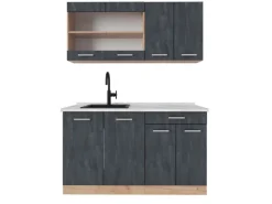 Vicco R-Line Mini-Küche Schwarz Beton/Goldkraft Eiche 140 cm AP Marmor ohne E-Geräte< Single-Küchen|Miniküchen