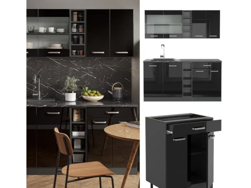 Vicco R-Line Mini-Küche /Anthrazit 160 cm ohne Arbeitsplatte ohne E-Geräte< Single-Küchen|Miniküchen