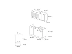 Single-Küchen|Miniküchen<Vicco R-Line Mini-Küche Schwarz Beton/Goldkraft Eiche 140 cm AP Eiche ohne E-Geräte