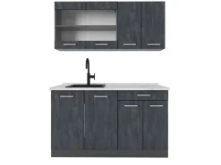 Single-Küchen|Miniküchen<Vicco R-Line Mini-Küche Schwarz Beton/Anthrazit 140 cm AP Marmor ohne E-Geräte