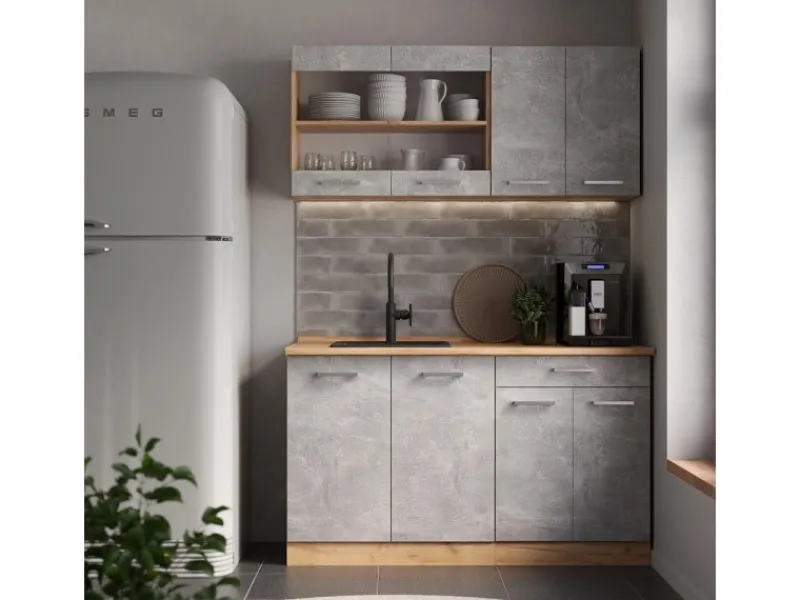 Single-Küchen|Einbauküchen<Vicco R-Line Single Küche /Goldkraft Eiche 140 cm ohne Arbeitsplatte ohne E-Geräte