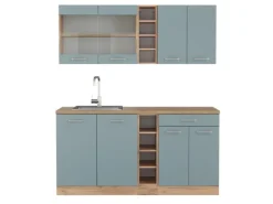 Vicco R-Line Single Küche Blau-Grau/Goldkraft Eiche 160 cm ohne Arbeitsplatte ohne E-Geräte< Single-Küchen