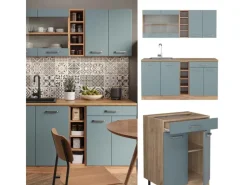 Vicco R-Line Single Küche Blau-Grau/Goldkraft Eiche 160 cm ohne Arbeitsplatte ohne E-Geräte< Single-Küchen