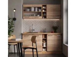 Outlet Vicco R-Line Single Küche Sonoma/Goldkraft Eiche 160 cm AP Marmor ohne E-Geräte