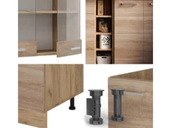 Outlet Vicco R-Line Single Küche Sonoma/Goldkraft Eiche 160 cm AP Marmor ohne E-Geräte