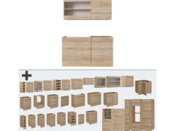 Vicco R-Line Single Küche Sonoma/Goldkraft Eiche 140 cm AP Marmor ohne E-Geräte< Single-Küchen