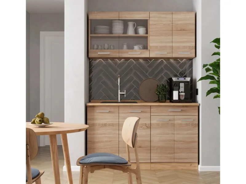 Vicco R-Line Single Küche Sonoma/Goldkraft Eiche 140 cm AP Anthrazit ohne E-Geräte< Single-Küchen|Miniküchen