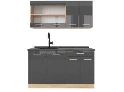 Single-Küchen<Vicco R-Line Singleküche /Goldkraft Eiche 140 cm AP Anthrazit ohne E-Geräte
